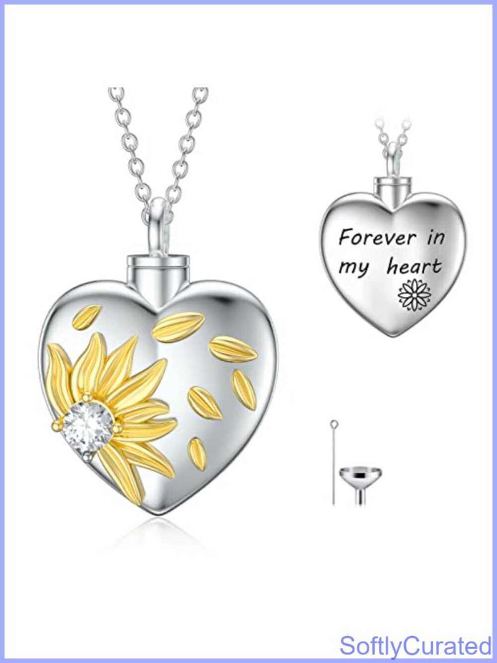 925 Sterling Silver Sunflower Urn Necklace for Ashes Memorial Keepsake